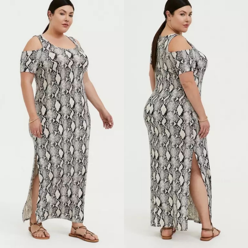 NWT Torrid 2 Super Soft Cold Shoulder Snakeskin Maxi Dress 2X 18 20